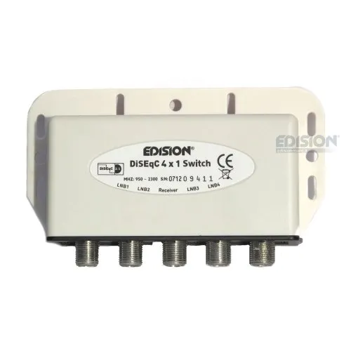 Edision DiSEqC 4/1 Schalter - Satelliten Zubehör für optimale Signalverteilung - Multischalter für bis zu 4 Satelliten, ermöglicht die gleichzeitige Nutzung mehrerer Receiver und sorgt für eine stabile Signalübertragung.