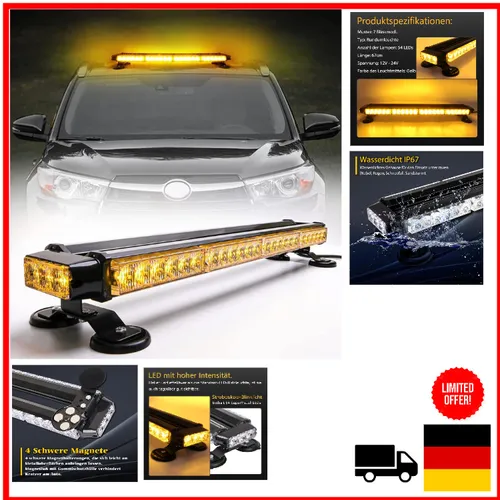 ROUTEKING 67cm 54 LED Rundumleuchte - 7 Blinkmodi für optimale Sichtbarkeit - Auto Warnleuchten & Notbeleuchtung mit 54 LEDs für 360-Grad-Sichtbarkeit, wasserdicht und langlebig, ideal für Notfälle und vielseitige Anwendungen.