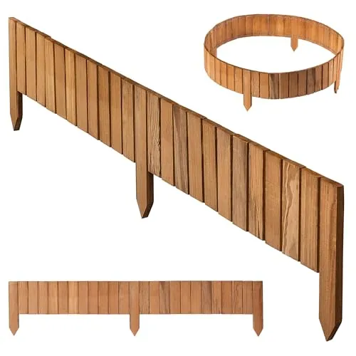 KADAX Rasenkante aus Holz, 116 x 15 cm, Beeteinfassung, Beetumrandung, Flexibler Holzzaun, Gartenzaun, Zaun für Garten, Beetbegrenzung Flexible, Mähkante Rollborder (Hellbraun)