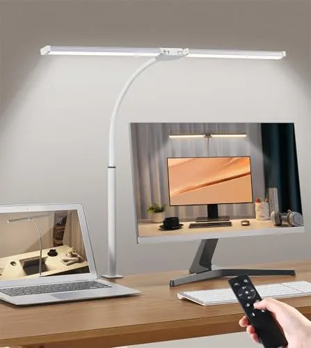 LIBORA LED Schreibtischlampe Klemmbar mit Fernbedienung, Dimmbar, Weiß
