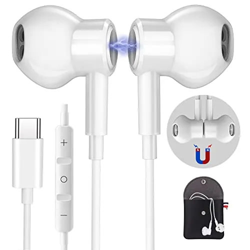 USB C Kopfhörer,Samsung Kopfhörer mit Kabel für Samsung Galaxy S25 S23 S22 Ultra S24 S21 A54 A56 5G A16 Magnetic Typ C Kopfhörer mit Mikrofon und Lautstärkeregler für iPhone 15 16 Pro Max Pixel 8 7