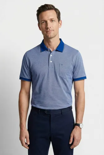 OLYMP Casual Poloshirt für Herren, Gr. L, blau - Herren-Shirts aus 100% Baumwolle mit angenehm atmungsaktivem Piqué-Stoff. Perfekt für entspannte Anlässe, mit lässigem Polokragen und zwei Seitenschlitzen für zusätzlichen Komfort.