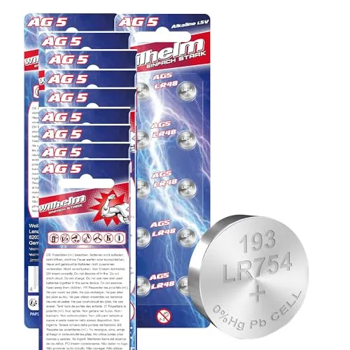 AG5 Wilhelm Cell Knopfzellen Knopfbatterien Uhrenbatterien LR754, LR48, 193, 393 1,5V 100