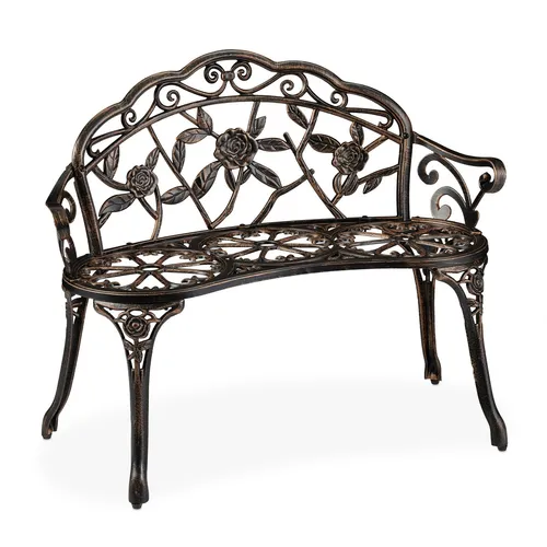 Relaxdays Gartenbank 2-Sitzer mit Rosen-Design - Wetterfeste Gartenbank aus Aluminium und Gusseisen, ideal für Balkon und Terrasse. Romantisches Rosen-Ornament sorgt für eine gemütliche Atmosphäre.