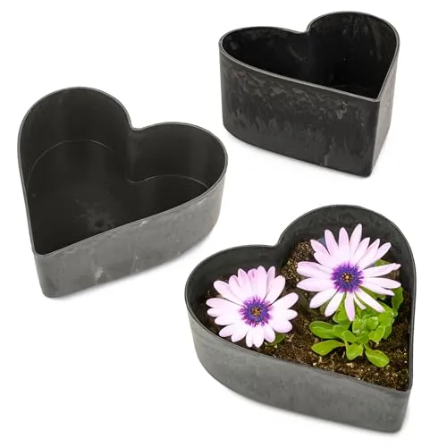 matches21 HOME & HOBBY Wetterfeste Herz Pflanzschalen für draußen - 3er Set 15, 20, 24 cm schwarz marmoriert