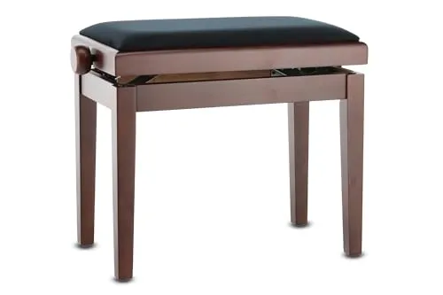 GEWA Pianobank Deluxe Nussbaum Dunkel Matt - Klavier-Sitzbank mit leichtgängiger Höhenverstellung von 48 - 57 cm, aus qualitativem Massivholz für hohe Belastbarkeit und Komfort.