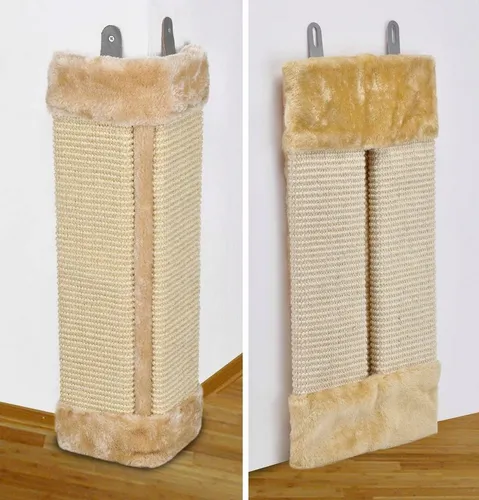 Haushalt International Kratzbrett für Katzen aus Natursisal - Katzenkratzbrett aus hochwertigem Natursisal mit weichem Plüschbezug, ideal für die Pflege der Krallen und zur Spielunterhaltung Ihrer Katze.