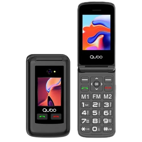 Qubo Klapphandy Flip Telefon für Senioren GSM, Handy für Senioren, 2,4 + 1,77 Zoll Display, hohe Lautstärke, SOS-Funktion, Dual-SIM-Unterstützung, schneller Anruf, FM-Radio, Taschenlampe