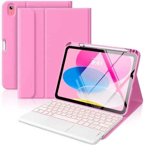 MoKo Touchpad Hülle mit Tastatur für iPad (A16) 11/10 Gen, Pfingstrose