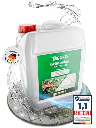 Treufix Grünbelagentferner Konzentrat 5L – Effektiver Moos- und Algenentferner für Steinflächen