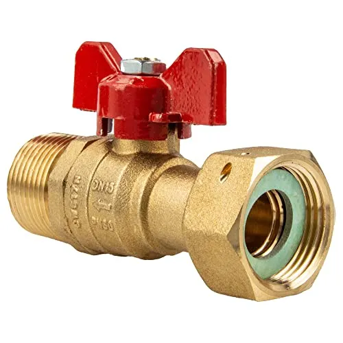 tecuro Kugelhahn Überwurfmutter Rp 1/2 Zoll x Aussengewinde G 1/2 Zoll (DN15) Flügelgriff rot, Messing CW617N blank