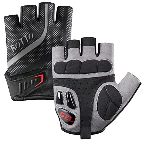 ROTTO Fahrradhandschuhe MTB Handschuhe Halbfinger Vollfinger für Herren Damen mit Gel und SBR-Polsterung (Schwarz-Grau(Halbfinger), XL)