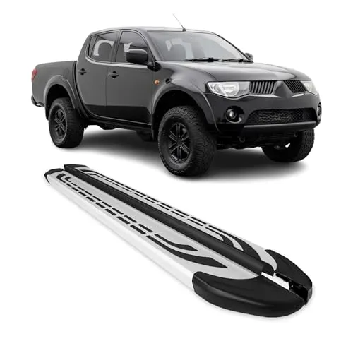 OMAC Kfz-Schmutzfänger Trittbretter für Mitsubishi L200 DoubleCab 2005-2015 Alu, Rutschfest & Stabil - Fahrzeugspezifische Aluminium Trittbretter für Mitsubishi L200 DoubleCab. Rutschfestes Design für sicheren Zugang, schützt die Karosserie und verleiht Ihrem Fahrzeug ein sportliches Aussehen. Einfache Montage inklusive Installationsmaterial.