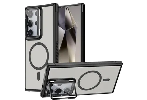 CoolGadget Handyhülle Hybrid CAM Handy Hülle für Samsung Galaxy S24 Ultra 6,8 Zoll, Kameraschutzglas klappbar Schutzhülle Metallring für Magsafe Zubehör