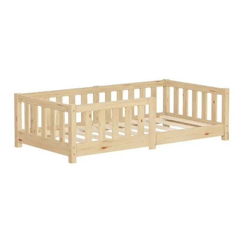 ML-DESIGN Spielbett Bodenbett Holzbett mit Lattenrost & Rausfallschutz Jugendbett Babybett, Abenteuerbett 70x140cm Natur Kinderbett Bettgestell ohne Matratze