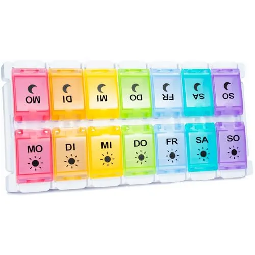 Tablettenbox 7 Tage Morgens Abends, Pillen-Organizer für wöchentliche Pillen,Pillendose 7 Tage 2 Fächer, Pillenbox 14 Tage Medikamentenbox Große Fächer Für Fischöle