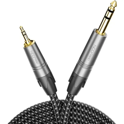 deleyCON 5m Klinkenkabel Instrumentenkabel 6,35mm auf 3,5mm Klinke TRS (Stereo) AUX - Studio Qualität - aus reinem OFC Kupfer (AWG24) - für Verstärker Mixer E-Gitarre Bass Keyboard