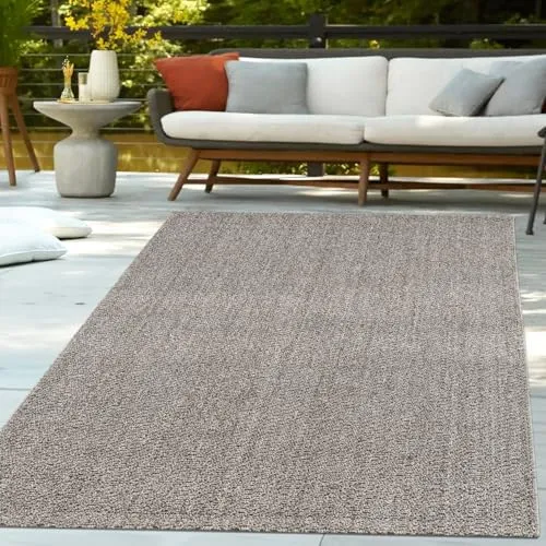 TT Home In- und Outdoor Loop Teppich Modern Robust Wetterfest Für Terrasse Wohnzimmer Küche Einfarbig Naturtöne Weiche Struktur, Größe:120x160 cm