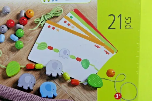 Fädelspiel Elefanten 21 Teile  6 Vorlagekarten 3+Jahre von Haba 305779