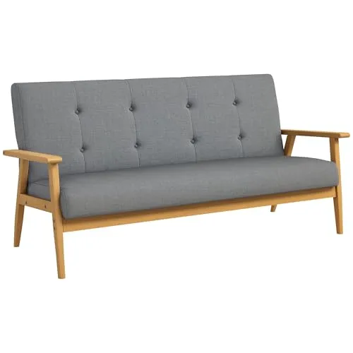 3-Sitzer Sofa in Dunkelgrau mit Armlehnen - Sofa & Sessel: Stilvolles 3-Sitzer Sofa in Leinenoptik, ideal für gemütliche Wohnzimmer, mit bequemen Rückenkissen für optimalen Sitzkomfort.