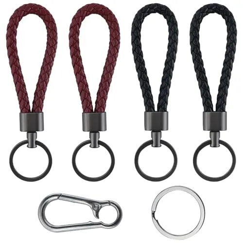 Stück Leder Schlüsselanhänger Geflochtenes Auto Schlüsselanhänger mit 1 Stück Karabinerhaken Klein Unisex Schlüsselhalter Schlüsselring für Auto Motorrad und Haus Schlüssel (Schwarz, Rot) 4