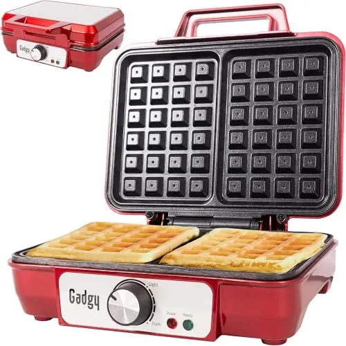 Gadgy Belgisches Waffeleisen 1000W - Waffeleisen für 2 Belgische Waffeln, mit verstellbarer Temperatur und sicherem, hitzefestem Griff – ideal für köstliche Frühstückswaffeln und Party-Desserts.