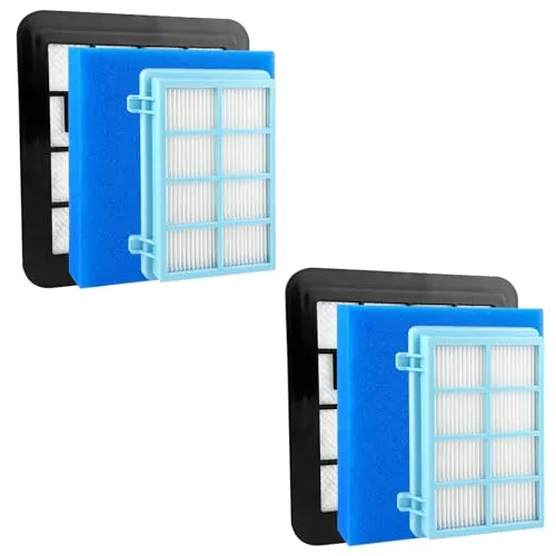 Luazvilkpsar 2 Stück Ersatzfilterset für Philips, Staubsauger Filter Kompatibel mit Philips PowerPro Compact, Active, City und Power Cyclone FC8010 FC9334 FC9550 FC9555 Bodenstaubsauger FC9331 FC9332