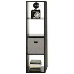 Raumteiler in Schwarz – Flexibles Stauraumwunder - Regale – Attraktiver Raumteiler aus Holz-Dekor mit 4 offenen Fächern und 3 fixen Einlegeböden für individuelle Gestaltung und mehr Stauraum.