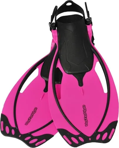 AQUAZON Sidney Verstellbare Flossen für Kinder und Jugendliche - Pink, Größe 27/31 - Verstellbare Tauchflossen mit QUICK LOCK System für optimalen Sitz. Robustes Flossenblatt aus AQUAFLEX sorgt für exzellenten Vortrieb. Leicht und trendy in pink – perfekt für Spaß beim Schnorcheln und Schwimmen.