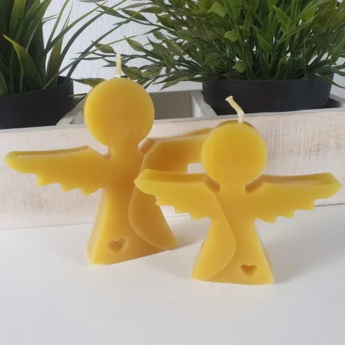 Bienenwachskerze 2er Set Engel Kerze 10,5 cm - Bienenwachs Engel