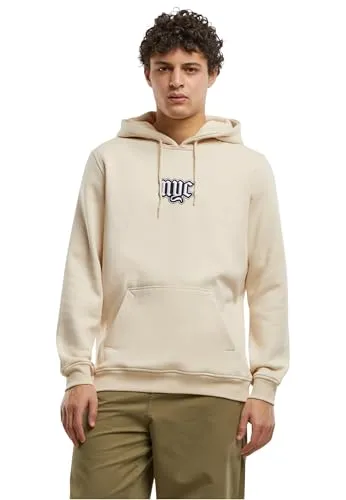MisterTee Kapuzensweatshirt NYC Old English Wording Patch Hoody - Herren-Sweatshirt in Beige mit stylischem Old English Wording Patch, aus 65% Baumwolle für hohen Tragekomfort, ideal für lässige Outfits.