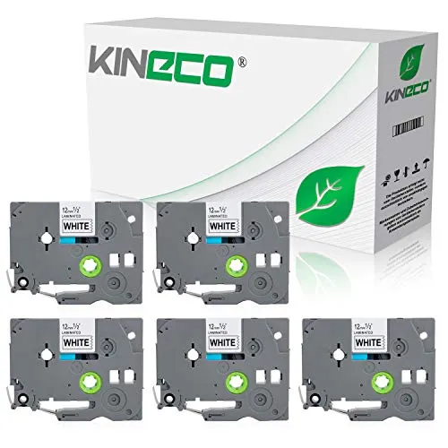 Kineco 5 Schriftbänder kompatibel für Brother TZE-231 12mm/8m - Schwarz auf Weiß P-Touch 1000 1010 1080 1090 1200 1200P 1230PC 1250 1280 1290 1750 1800 1850 200 220 2400 2450 2460 2470 2480 300 310