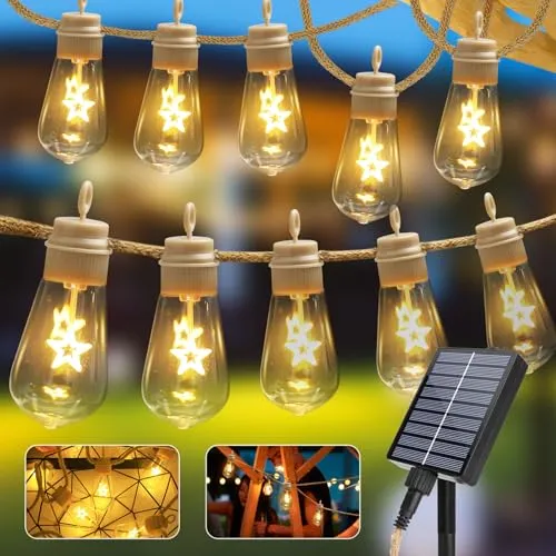 Coomoors Solar Lichterkette Aussen 10 Glühbirnen, 5M Solarlichterkette Außen Wetterfest IP65, 8 Modes Gartenbeleuchtung Solar Außen für Garten, Terrasse, Balkon, Partys (Warmweiß)
