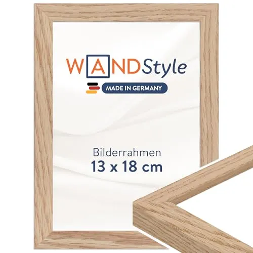 WANDStyle Bilderrahmen 13x18 Eiche, moderner Bilderrahmen Holz, hochwertiger Holzbilderrahmen, Posterrahmen zum Aufhängen und Aufstellen, Rahmen 18x13 cm, Fotorahmen H950 - Made in Germany