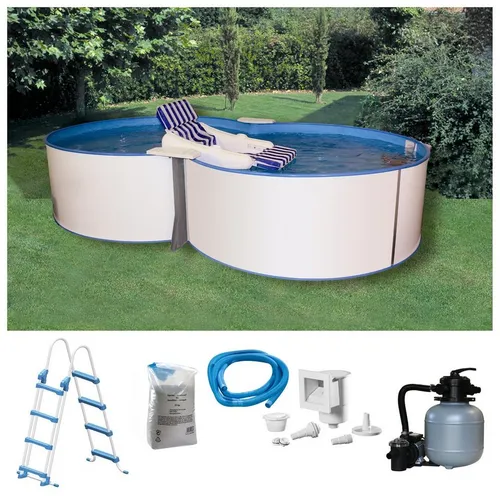 my POOL BWT Achtformpool JOY 1 - 5-teiliges Set in verschiedenen Größen - Swimmingpools: Hochwertiger Stahlwandpool mit 12.000 l Füllmenge, inkl. Sandfilteranlage und Sicherheitsleiter für unbeschwerten Badespaß.