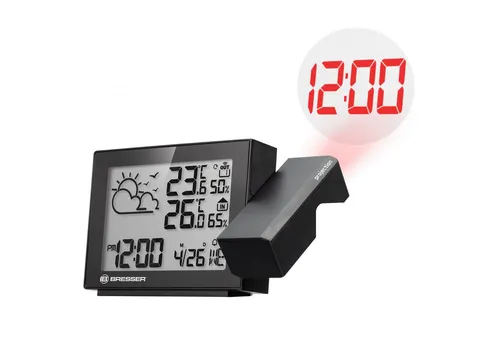 BRESSER Projektions-Funkwetterstation MeteoTemp P - Wetterstationen mit Projektionsfunktion, die die aktuelle Zeit und Wettervorhersage direkt an Wand oder Decke projiziert - ideal für jeden Raum.
