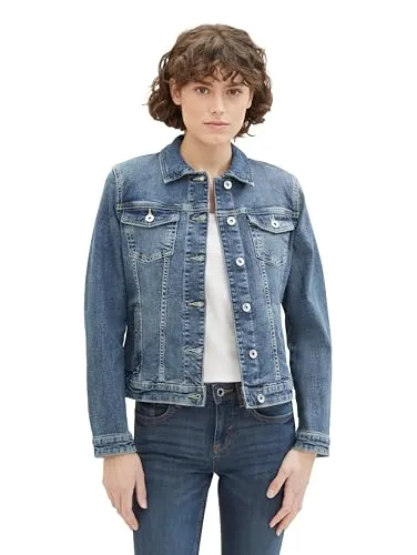 TOM TAILOR Jeansjacke, used dark stone blue denim - Funktionsjacken in used dark stone blue denim, lässiger Schnitt mit 2 Eingrifftaschen und hochwertigem Baumwollmaterial für optimalen Tragekomfort.