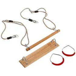Gartenwelt Riegelsberger Turnring Multifunktions 3 in 1 Turngeräte-Set Turnringe Schaukel Trapez braun