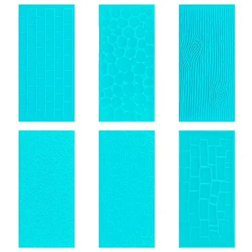 lzijun 6 Stück Prägematte Fondant, Kunststoff Fondant Form Set, Modellierwerkzeug zum Backen Baumrinde Ziegel Holz Kopfstein Blume Designs, für Tortendeko Geprägtes Cupcakes