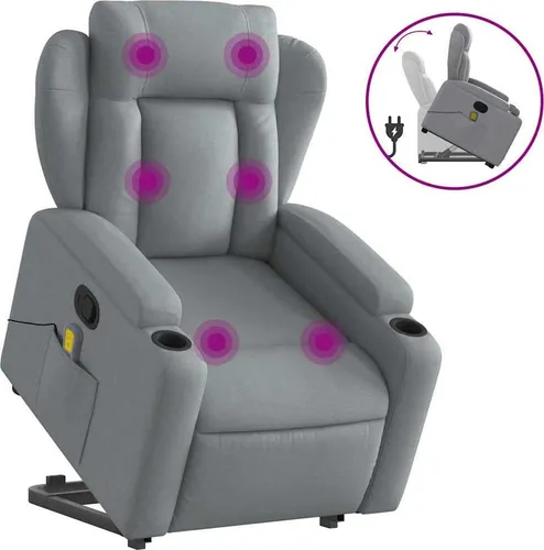vidaXL Massagesessel mit Aufstehhilfe Hellgrau Stoff