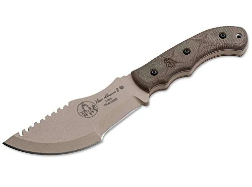 Tops Knives Tom Brown Tracker Tan Fahrtenmesser - Hochwertiges Gürtelmesser mit einer Gesamtlänge von 30,2 cm und robustem Micarta-Griff für optimale Handhabung. Ideal für Outdoor-Abenteuer und Survival-Situationen.
