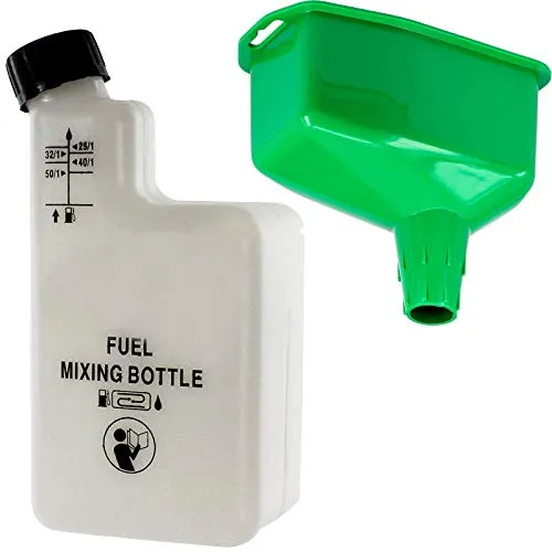 SPARES2GO 1-l-Mischflasche für Kraftstoff/Öl + Trichter mit starrem, konischem Ausguss für Auto/Motorrad/Moped (1 l)