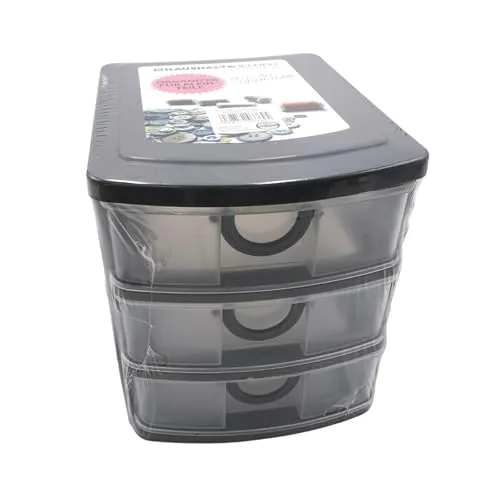 HAC24 Schubladenbox Kunststoff 19 x 14,5 x 16 cm 3 Schubladen Organizer Stapelbar Sortierbox Kleinteilebox