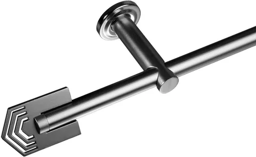 Liedeco Gardinenstange Stilgarnitur 16 mm Mars - Elegante 1-läufige Gardinenstange aus Metall in edelstahlfarben, ideal für Wand- oder Deckenmontage mit einer Belastbarkeit von bis zu 10 kg. Komplettgarnitur mit Befestigungsmaterial.