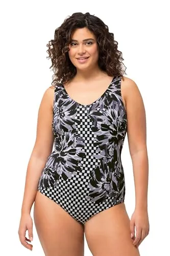 Ulla Popken Damen Alice V-Neck Badeanzug, Schwarz, Größe 54 von Ulla Popken