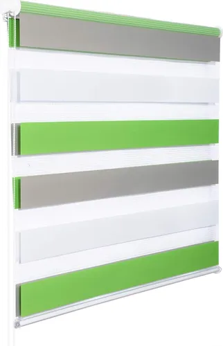 WOLTU DR5615m10 Doppelrollo, Duo Rollo Klemmfix ohne Bohren, Seitenzugrollo Easyfix, lichtdurchlässig und verdunkelnd, Weiss+Grün+Grau, 100x150cm