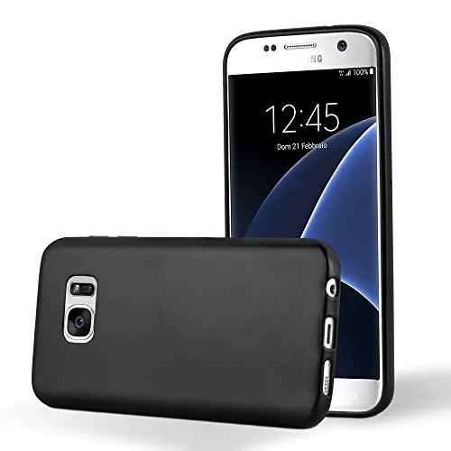 Cadorabo Hülle kompatibel mit Samsung Galaxy S7 Schutzhülle TPU Silikon Case Metallic Design Slim Kratzfest Weiche Gummi mit Rundumschutz Case Hülle für Galaxy S7 in Schwarz