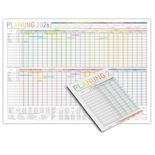 TOBJA Urlaubsplaner 2026 Mitarbeiter DIN A1 Gefalteter Jahreskalender für bis zu 25 Personen Personalplaner mit Jahresübersicht & Feiertagen Wandkalender Büro
