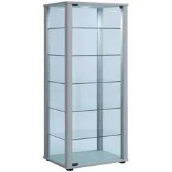 VCM Glasvitrine Kavisa L - Stehend mit 5 Fachböden - Vitrine aus ESG-Sicherheitsglas, ideal zur Präsentation von Schmuckstücken. 5 höhenverstellbare Fachböden bieten flexiblen Stauraum. Maße: 50 x 115 x 38 cm, Farbe: Silber.