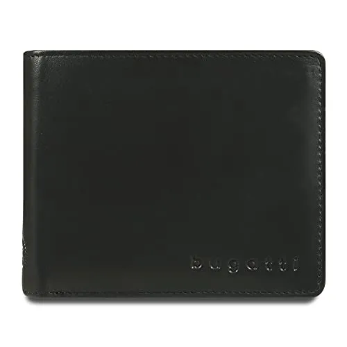 bugatti Primo Geldbeutel Männer RFID Leder - Herren-Geldbörse in Schwarz mit 10 Kartensteckfächern und RFID-Schutz, ideal für Freizeit und Business, leicht und kompakt für die Hosentasche.